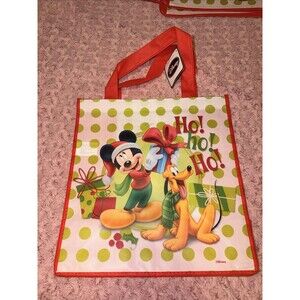 DISNEY Store Mickey Mouse Pluto Ho Ho Ho Christmas Reusable TOTE BAG